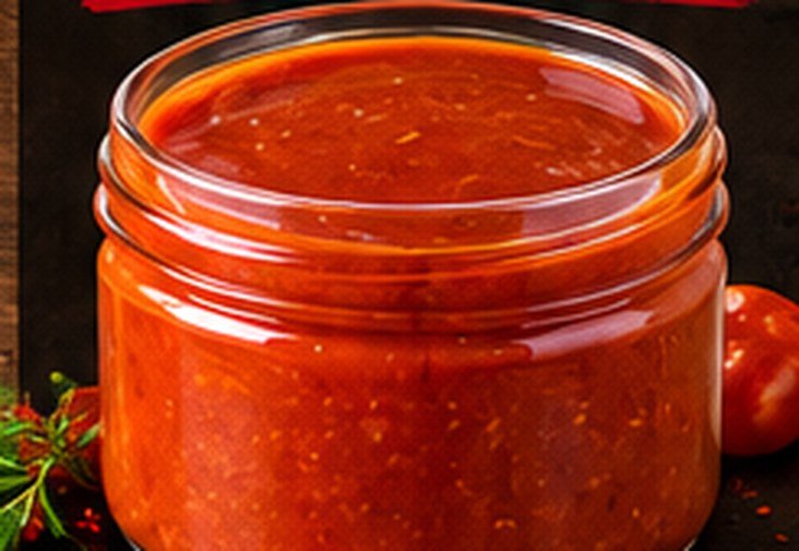 Jar of bright red homemade buffalo wing sauce