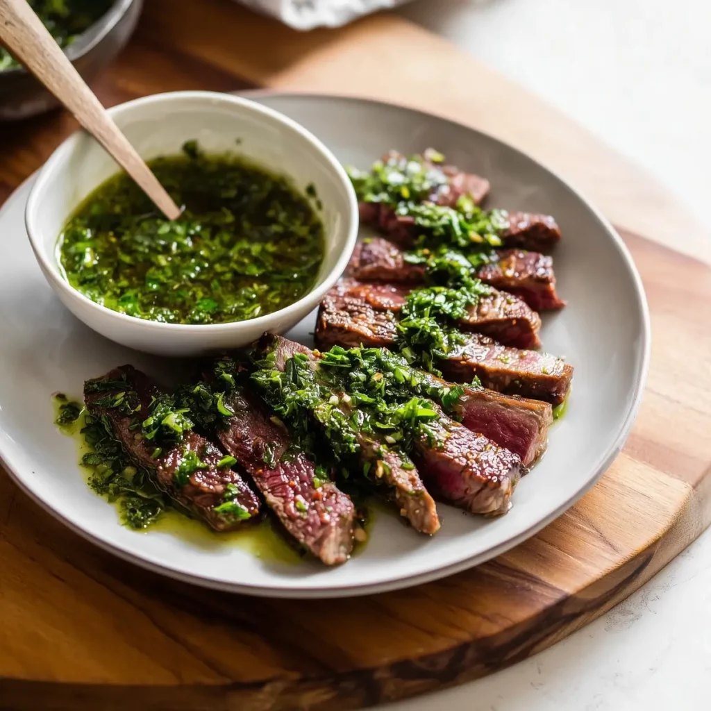 Argentinian chimichurri sauce in a small bowl