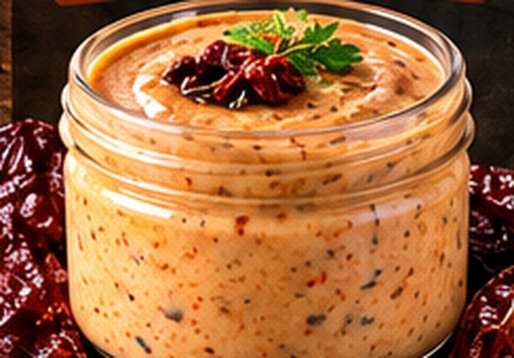 Jar of smoky chipotle mayonnaise topped with a dried chipotle