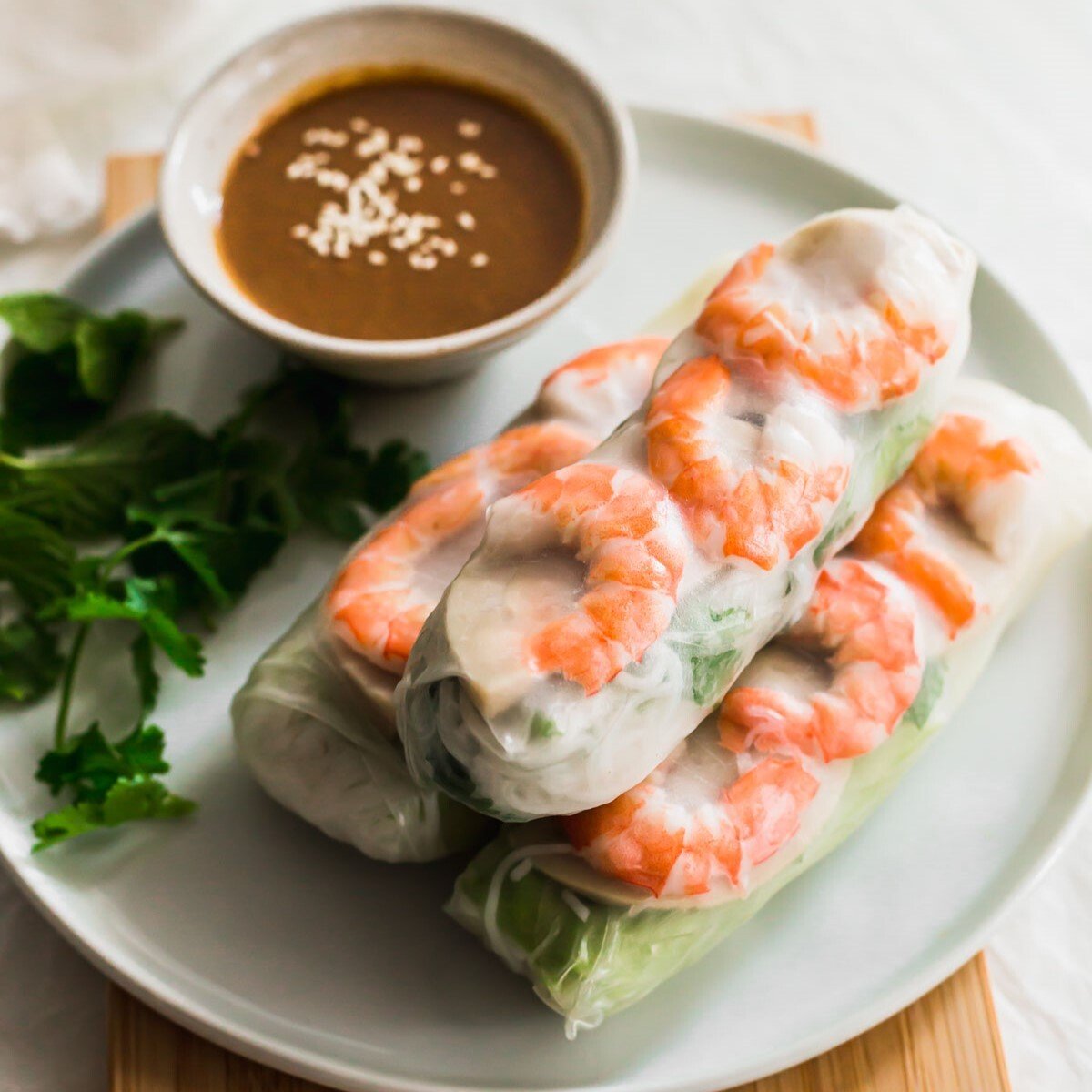 Vietnamese fresh spring rolls with peanut dipping sauce